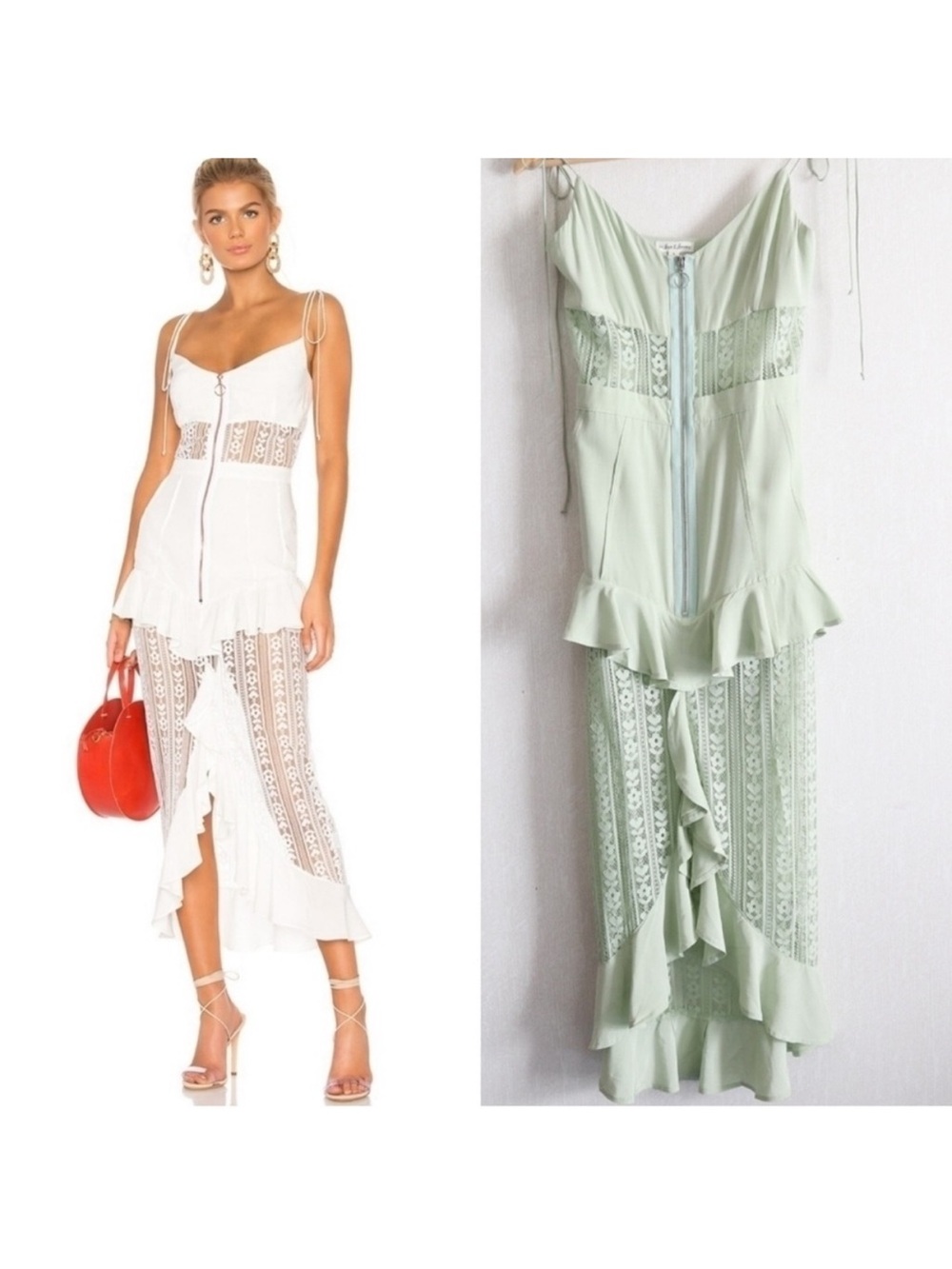 Sleeveless Lace Ruffle Midi dress in mint nwt small